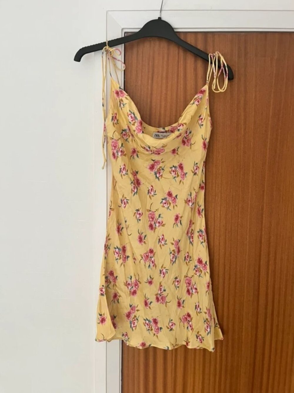 yellow rose tie mini dress size s